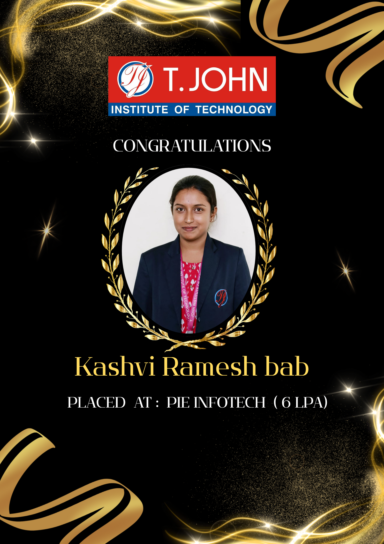 Kashvi Ramesh Bab — Placed at PIE Infotech (6 LPA)